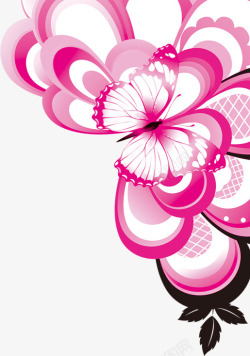 粉色手绘精美温馨花朵蝴蝶素材