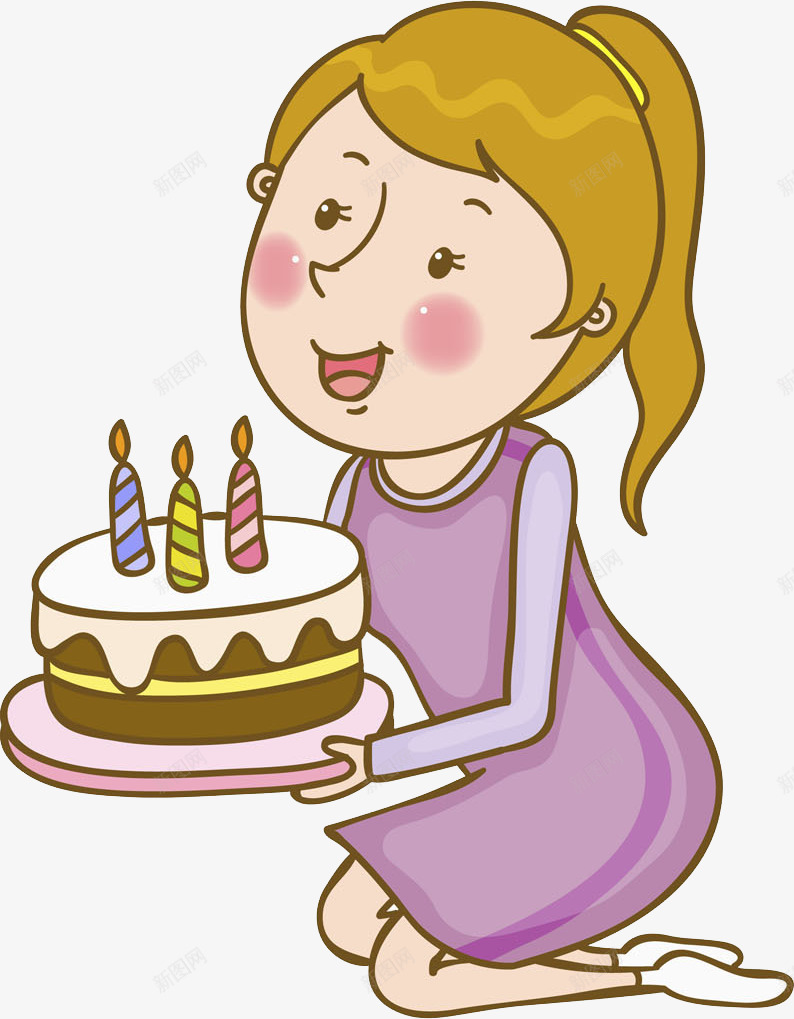 端蛋糕的女孩png免抠素材_新图网 https://ixintu.com 卡通 女孩 微笑 手绘 水彩 生日 蛋糕 蜡烛 食物
