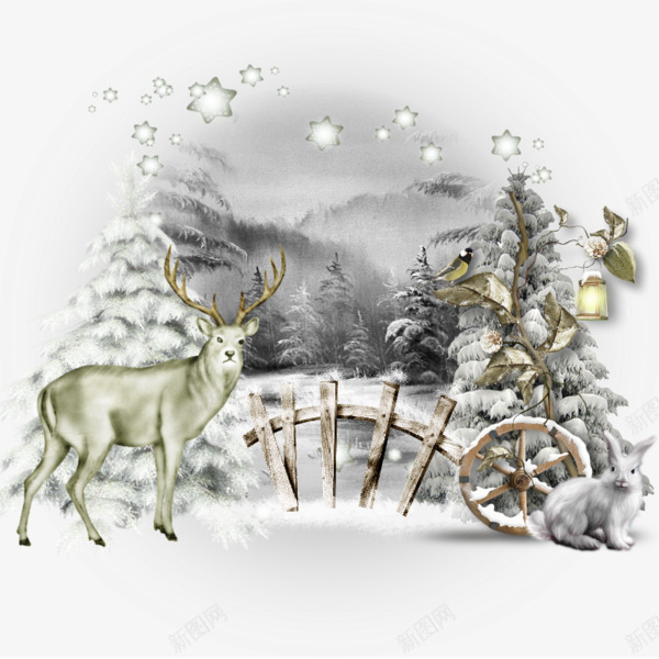 卡通白色雪天麋鹿png免抠素材_新图网 https://ixintu.com 兔子 卡通手绘 白色雪天 麋鹿