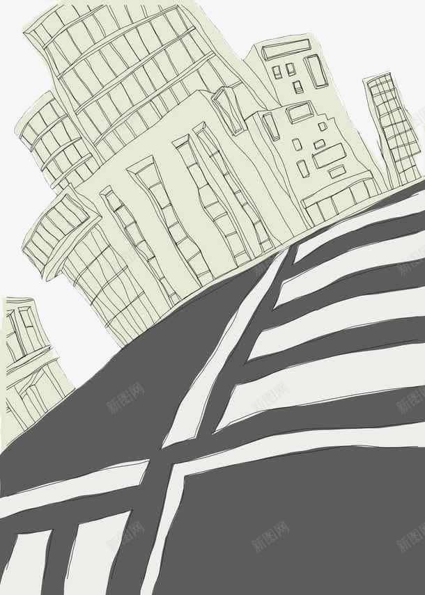 手绘的大楼png免抠素材_新图网 https://ixintu.com 卡通 卡通斑马线 大楼 大马路 手绘 灰色的 简笔