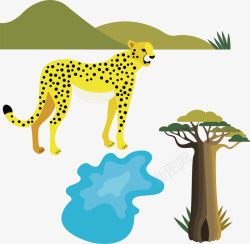 犀牛头手绘卡通野生动物猎豹矢量图高清图片