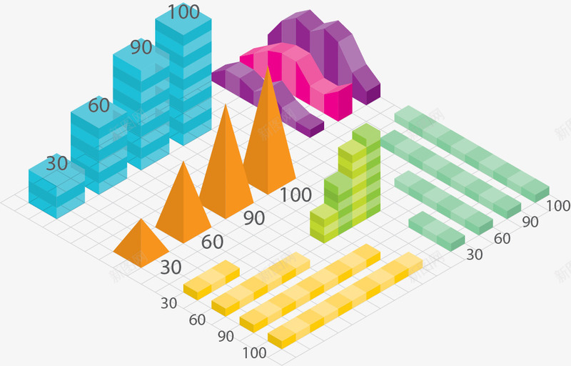 3D信息图表png免抠素材_新图网 https://ixintu.com 信息图表 免扣png素材 免费png素材 占比图 立体几何 立方体结构