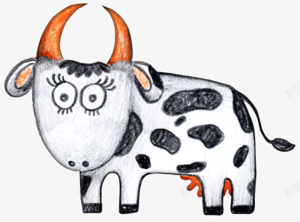 卡通蜡笔画奶牛插图png免抠素材_新图网 https://ixintu.com 儿童蜡笔画 卡通手绘 奶牛 插图 蜡笔画