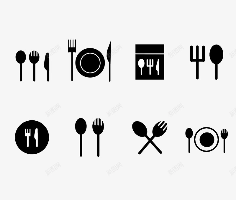 黑白图标餐具餐饮png_新图网 https://ixintu.com 图标 餐具 餐饮 黑色餐具