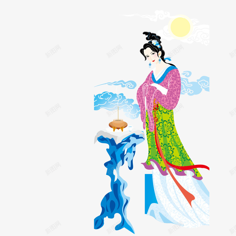 焚香祷告的古代美女png免抠素材_新图网 https://ixintu.com 古代 古代人物插画 古代美女 古装 古装服饰 焚香祷告 虔诚祷告 香炉