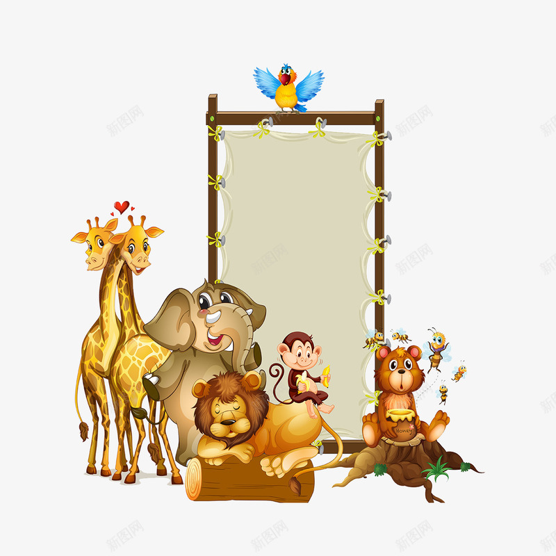 卡通动物园png免抠素材_新图网 https://ixintu.com 大象 狮子 猴子 长颈鹿