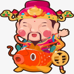 稀奇红色新年鲤鱼与财神爷矢量图高清图片
