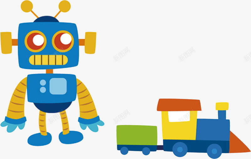卡通机器人小火车玩具图案png免抠素材_新图网 https://ixintu.com 卡通 可爱 彩色 手绘 温馨 玩具