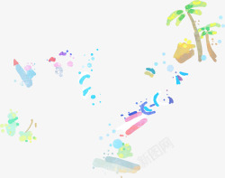 手绘彩色椰树装饰素材