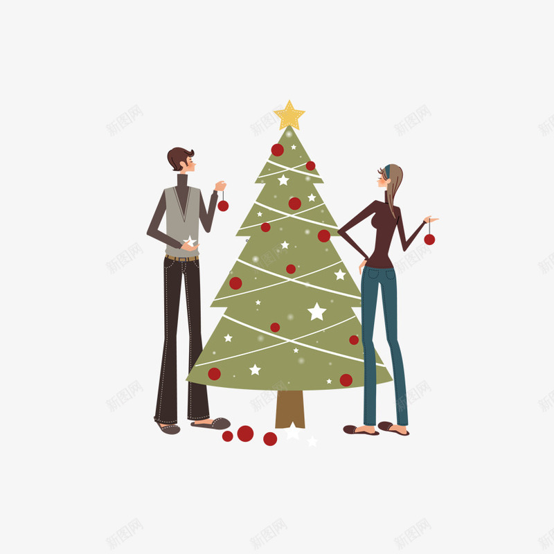 手绘圣诞节里的情侣和圣诞树png免抠素材_新图网 https://ixintu.com 圣诞礼物 圣诞节 情侣 手绘人物 松树 柏树