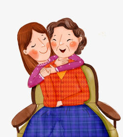 抱着女儿手绘人物插图母亲节抱着妈妈温馨高清图片