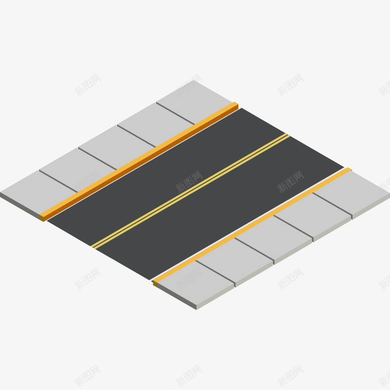 公路简图png免抠素材_新图网 https://ixintu.com 一块 公路 卡通 灰色 简图 线条 黄色 黑色