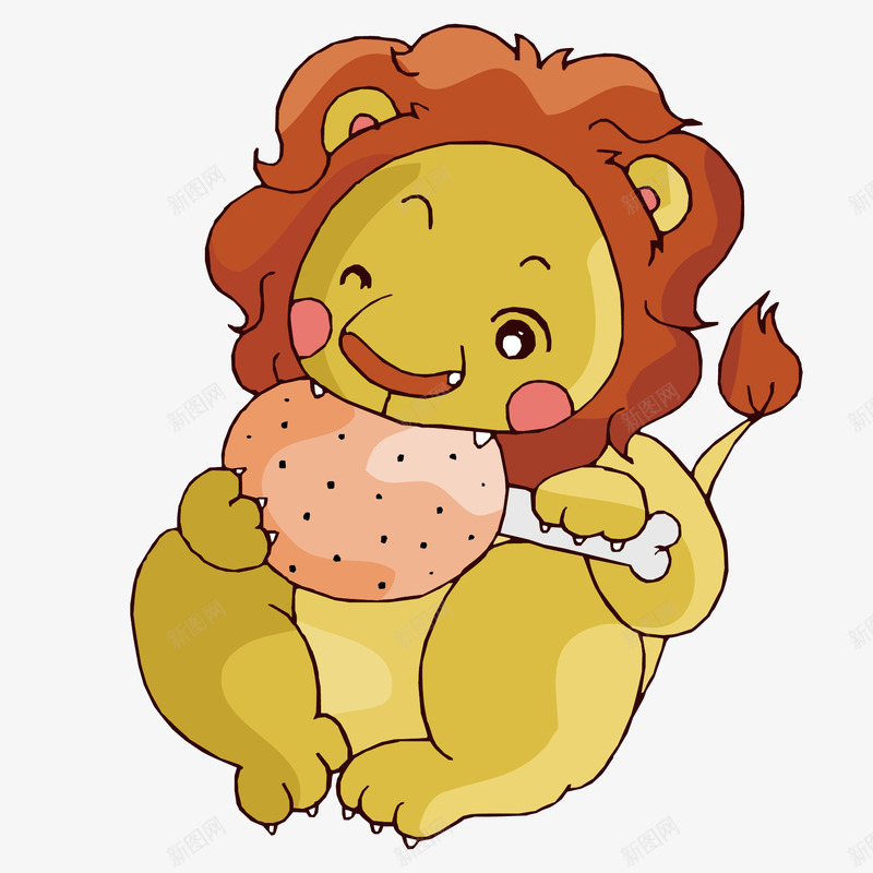 吃肉的狮子png免抠素材_新图网 https://ixintu.com 动物 卡通