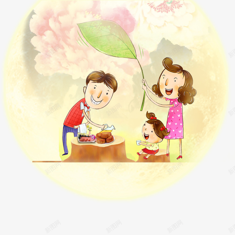 中秋团圆png免抠素材_新图网 https://ixintu.com 中秋节 卡通人物 团圆 满月