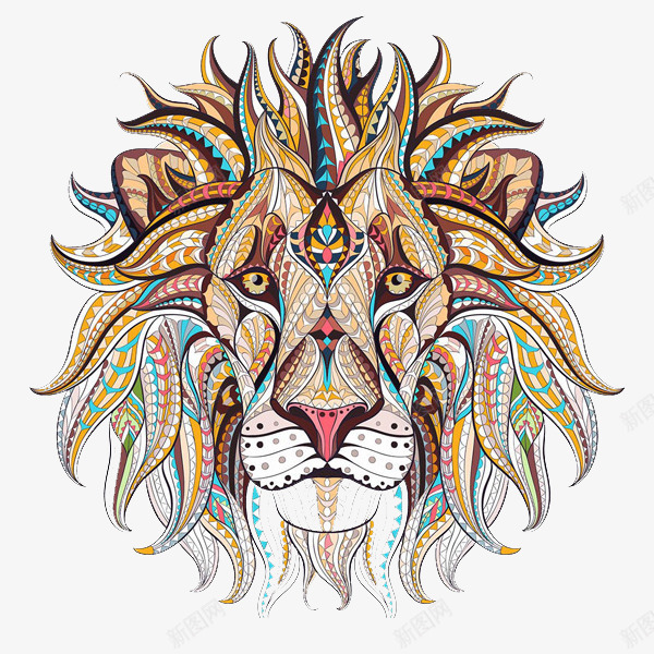 创意狮子头png免抠素材_新图网 https://ixintu.com 创意 动物 卡通 彩色 手绘 狮子头