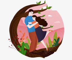 情侣抱在一起甜蜜的情侣在树下抱在一起高清图片