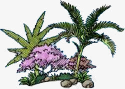 手绘园林植物椰树素材