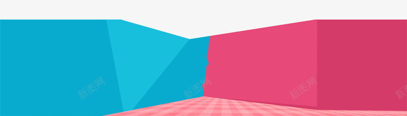 立体空间墙壁png免抠素材_新图网 https://ixintu.com 地板 墙壁 撞色 立体空间 粉色 蓝色