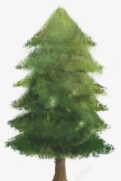 水彩绿色松树手绘素材