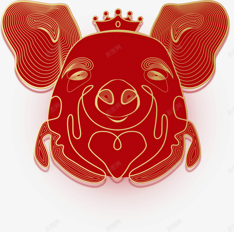 猪年猪头png免抠素材_新图网 https://ixintu.com 喜庆 猪头 王冠 红色 红色猪头 装饰