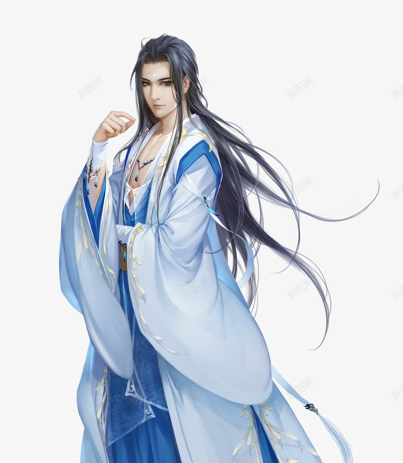 蓝色服饰长发男生png免抠素材_新图网 https://ixintu.com 服饰 男生 蓝色 长发