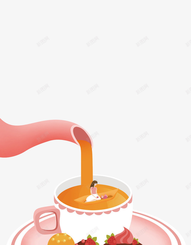 手绘茶壶png免抠素材_新图网 https://ixintu.com 创意 卡通人物 手绘 手绘茶壶 杯子 盘子 茶 茶壶