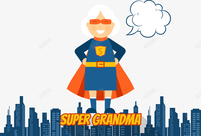 超级奶奶png免抠素材_新图网 https://ixintu.com 卡通老奶奶 老婆婆卡通 蓝色 超人 超级奶奶