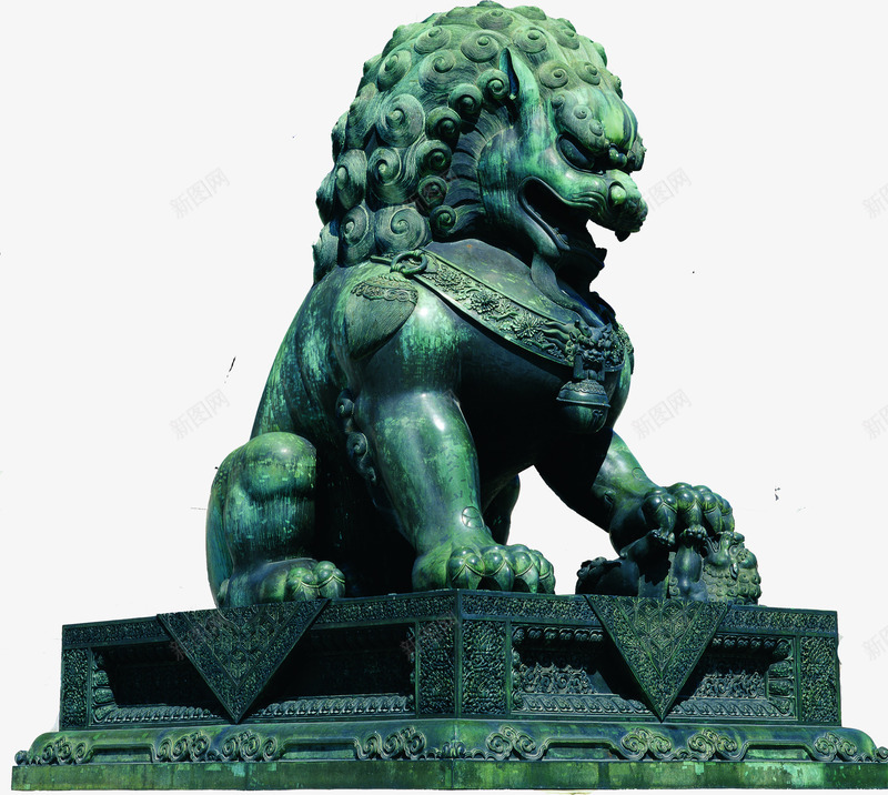 石狮子雕塑守卫绿色png免抠素材_新图网 https://ixintu.com 守卫 狮子 绿色 雕塑