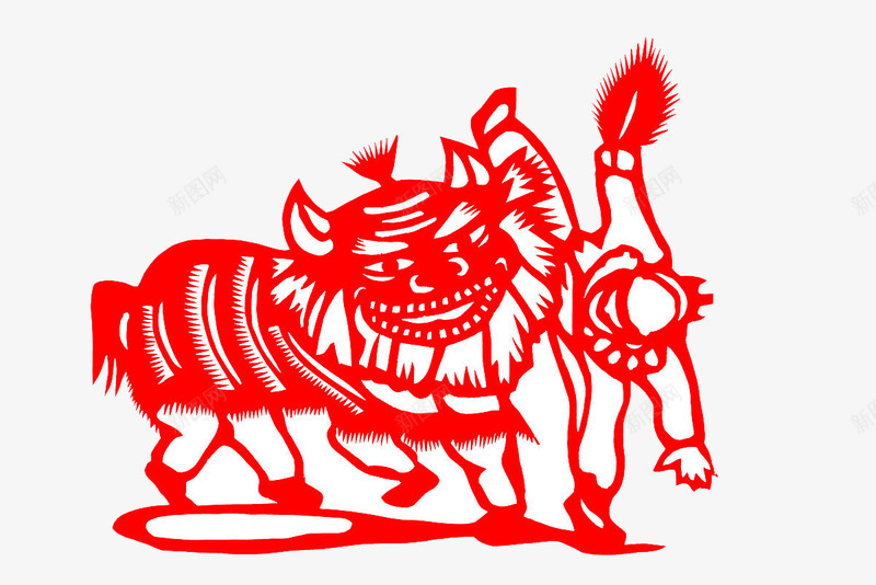 舞狮剪纸png免抠素材_新图网 https://ixintu.com 中国传统 人物 文间艺术 活灵活现 狮子 生动形象 舞狮剪纸