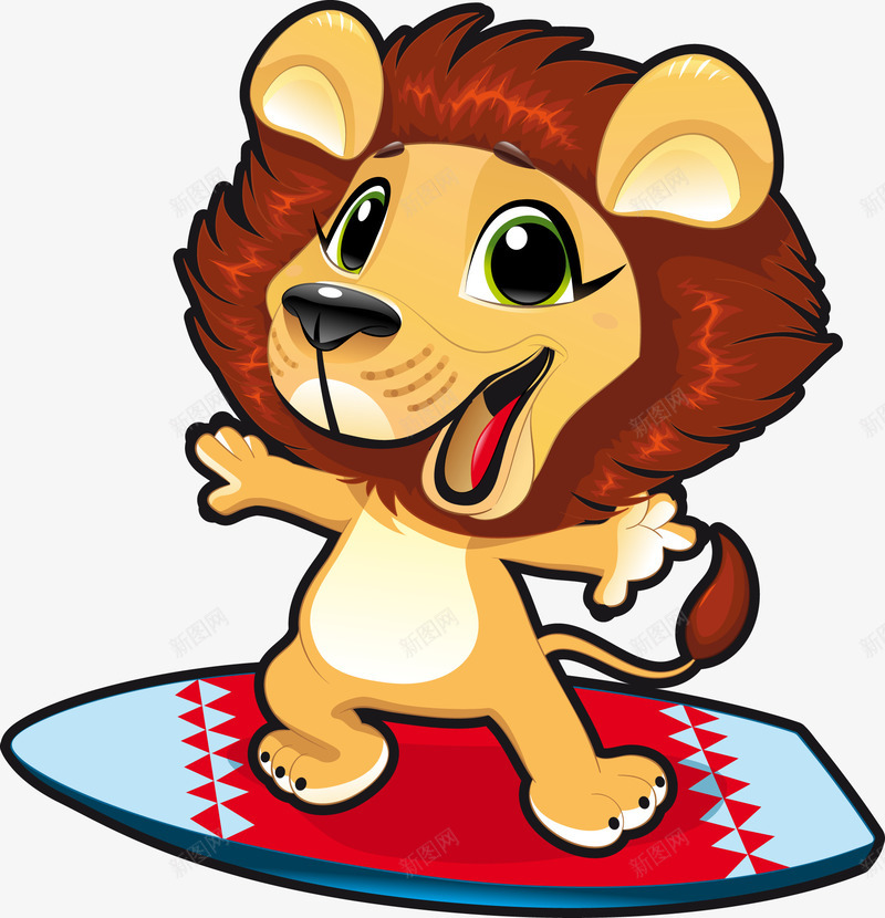 卡通冲浪的狮子png免抠素材_新图网 https://ixintu.com Q版冲浪的狮子 冲浪板 可爱的小狮子 手绘冲浪的狮子