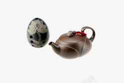 中国风陶器茶壶和陶埙素材