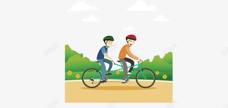 手绘两个男孩一起骑自行车png免抠素材_新图网 https://ixintu.com 双人骑 手绘