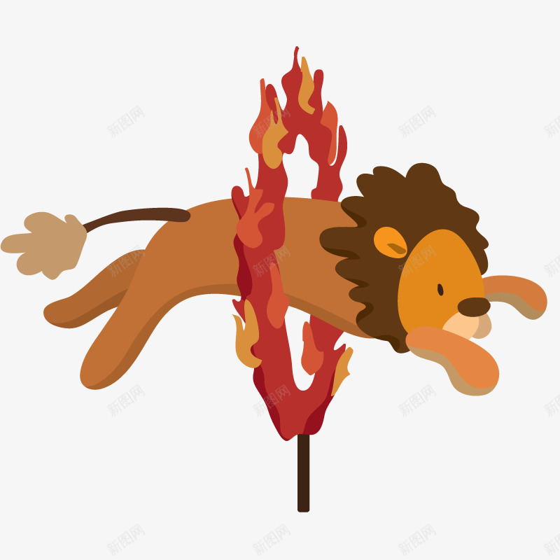 正在钻火圈的狮子png免抠素材_新图网 https://ixintu.com 卡通形象 狮子 绘画 表演 跳跃 跳跃的狮子 钻火圈 马戏团