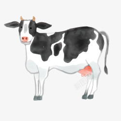 水彩手绘奶牛矢量图素材