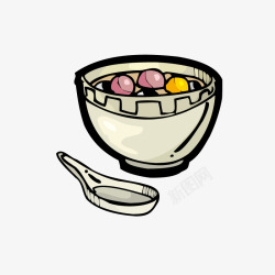 汤丸手绘碗里的元宵节汤碗矢量图高清图片