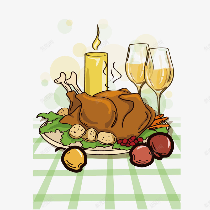 酒和鸡肉矢量图ai免抠素材_新图网 https://ixintu.com 烛光 烛光晚餐 蜡烛 酒 鸡肉 矢量图