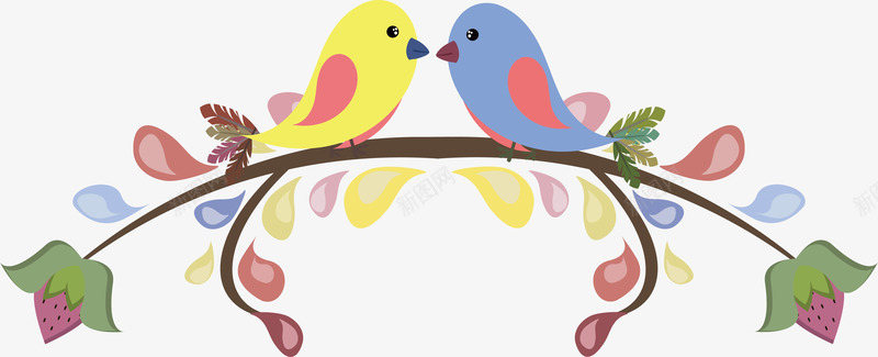 树枝上的两只小鸟png免抠素材_新图网 https://ixintu.com 情侣小鸟 接吻图 接吻小鸟 树枝 矢量png 美好的时光 跟你在一起