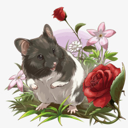 仓鼠和花素材