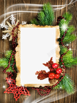 浆果边框圣诞风格木纹松树边框高清图片