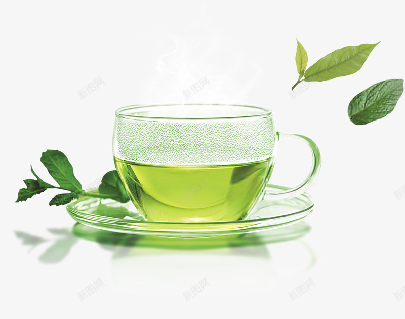 一杯绿茶png免抠素材_新图网 https://ixintu.com 卡通 叶子 杯子 绿茶
