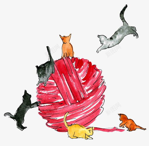 红色毛线球psd免抠素材_新图网 https://ixintu.com 动物 毛线球 猫咪 红色 装饰素材