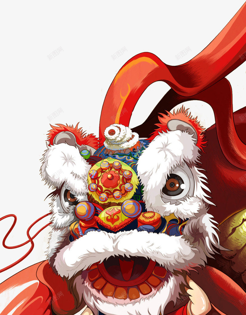 中国风手绘舞狮子装饰png免抠素材_新图网 https://ixintu.com 国风 狮子 装饰