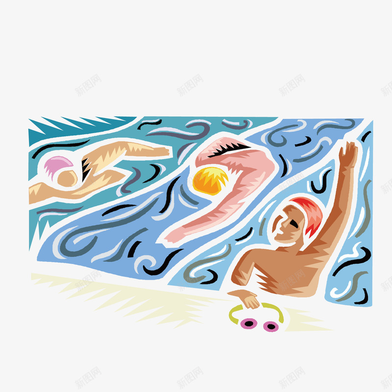 游泳木刻png免抠素材_新图网 https://ixintu.com 木刻 版画 美术插图 美术插画 艺术创作 表现主义
