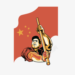 中国五星红旗与劳动人民素材