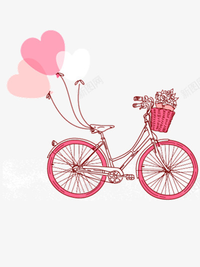 系着气球的自行车png免抠素材_新图网 https://ixintu.com 图片 温馨 粉色 装饰