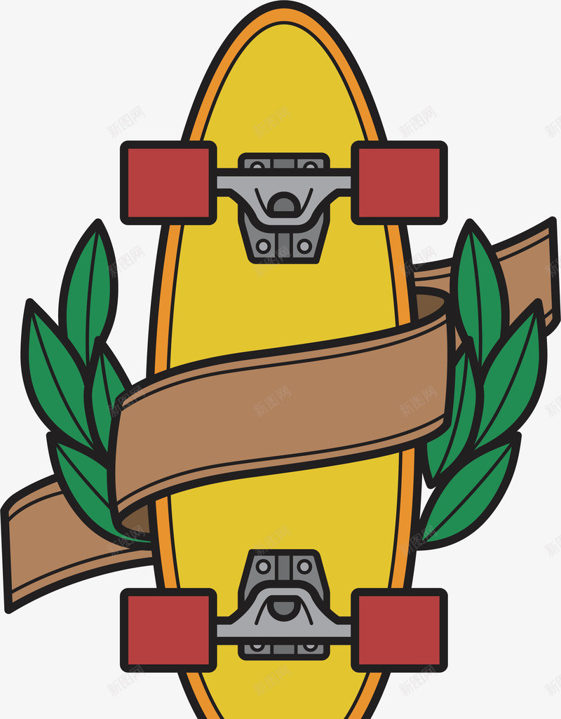 彩带环绕的滑板png免抠素材_新图网 https://ixintu.com 复古风 彩带标题框 手绘滑板 滑板 矢量png 黄色滑板