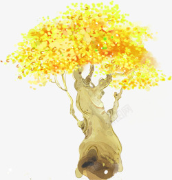 水粉树手绘水粉清新黄色小树高清图片