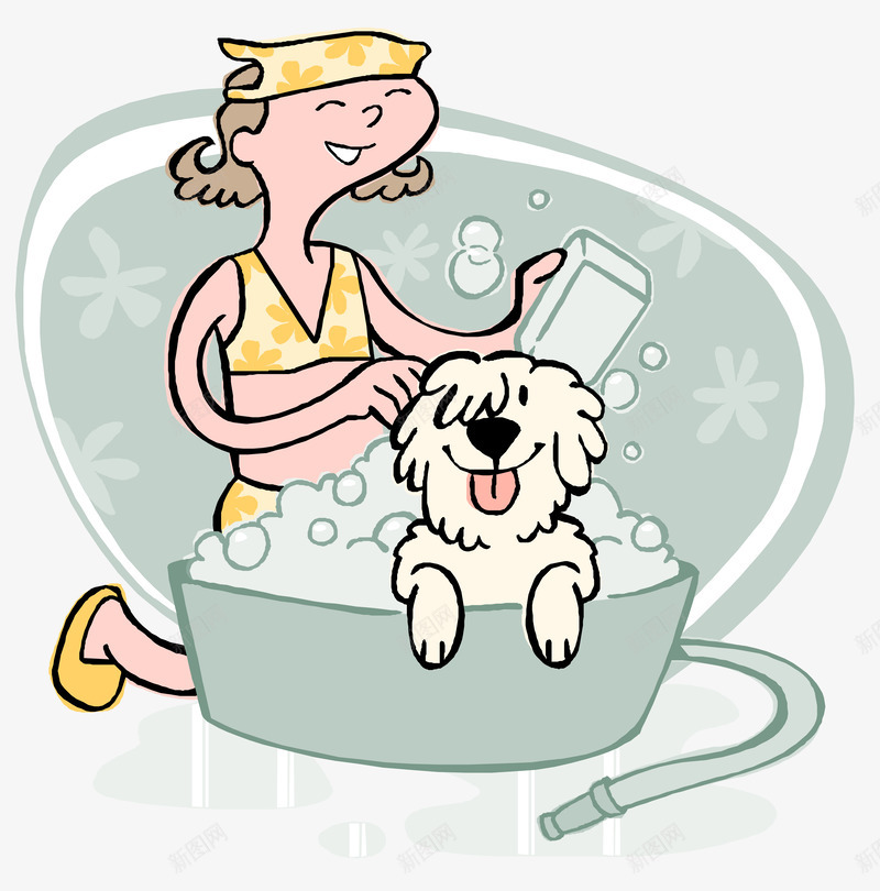 宠物洗澡png免抠素材_新图网 https://ixintu.com 卡通人物 宠物 宠物店 宠物洗澡 狗 皮肤清洁