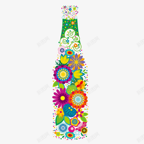 瓶子可乐瓶花朵拼接装饰图案矢量图ai免抠素材_新图网 https://ixintu.com 可乐瓶 拼接 瓶子 花朵 装饰图案 矢量图