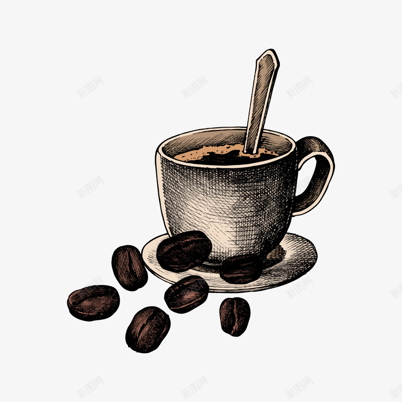一杯咖啡矢量图eps免抠素材_新图网 https://ixintu.com PNG免抠图下载 咖啡豆 杯子 茶具 装饰 饮料 矢量图
